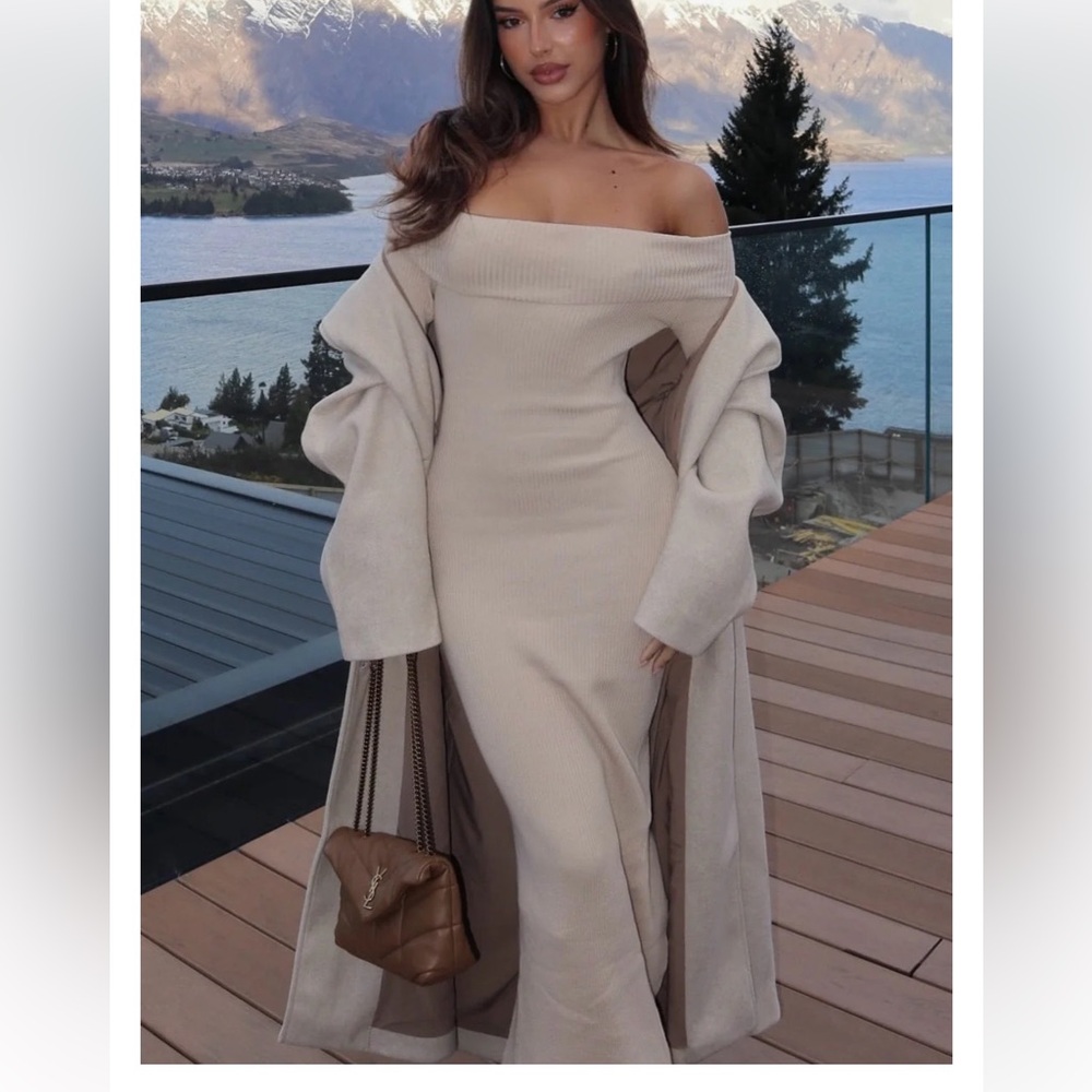 White fox boutique Elegant Cream Off-Shoulder Dress